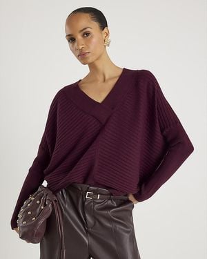 River Island Jumper Knitted V-Neck Ribbed - Purple