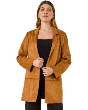 Roman Faux Suede Longline Thrown On Jacket - Orange