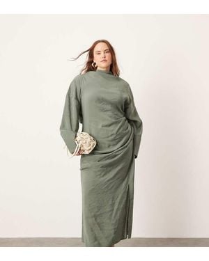 ASOS Curve Soft High Neck Ruched Detail Maxi Dress With Cut Out Back - Green