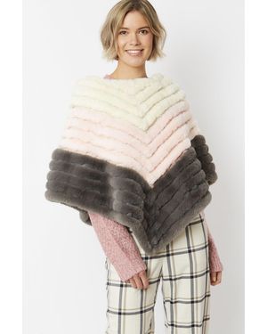 Jayley Faux Fur Suede Striped Poncho - White