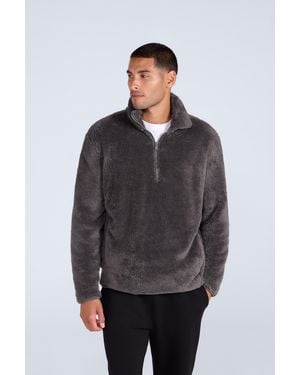 Mountain Warehouse Fleece Teddy Jumper With Pockets Half Zip Warm Cosy Casual Jacket - Grey