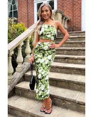 AX Paris Printed Asymmetric Cut Out Midi Dress - Green