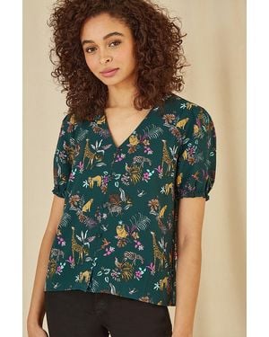 Yumi' Recycled Fabric Safari Animal Print Shirt - Blue