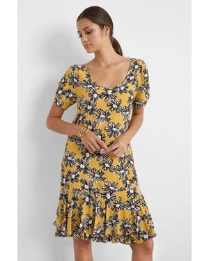 Hiccup Short Sleeve Printed Mini Dress - Yellow
