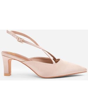 Where's That From Wheres 'Penelope' Wide Fit Pointed Toe Low Block Heel With Cross Over Ankle Strap - Pink
