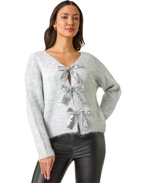 D.u.s.k Sequin Bow Cardigan - Grey