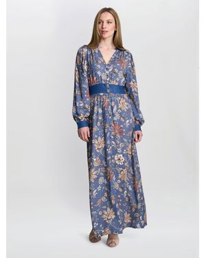 Gina Bacconi Regina Waisted Chambray Detail Dress - Blue