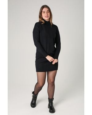French Connection Cosy Soft Touch High Neck Seam Jumper Mini Dress - Black