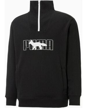 PUMA X Maison Kitsune Long Sleeve Half Zip Sweatshirt 532322 01 - Black