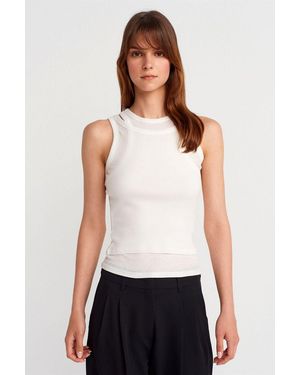 Dilvin Katoenen Geribde Crop Cami - Wit