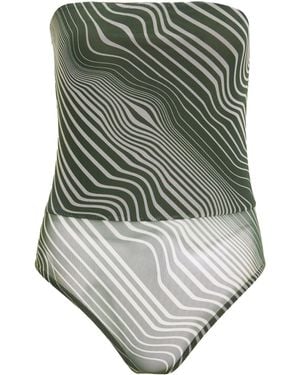Quiz Khaki Mesh Wave Strapless Bodysuit - Grey