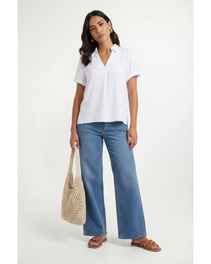 Wallis Woven Roll Sleeve Overhead Shirt - Blue