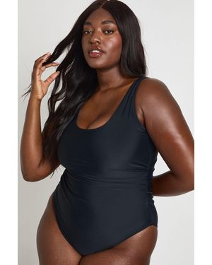 Boohoo Plus Tummy Control Scoop Swimsuit - Black