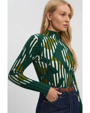 Karen Millen Geo Jacquard Knit Long Sleeve Top - Green