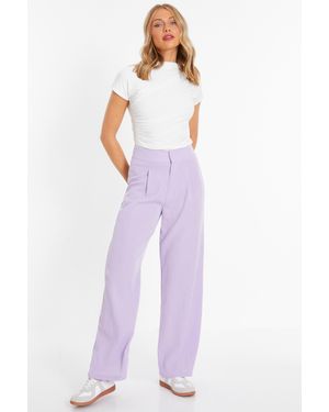 Quiz Lilac Linen Look Palazzo Trousers - Purple