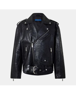 Off-White c/o Virgil Abloh Off Solid Patterned Lapel Collared Bike Jacket - Blue