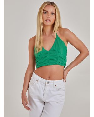 Pink Vanilla Halterneck Cross Over Mesh Bralette - Green