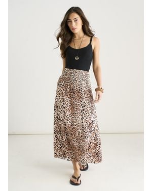 Gini London Animal Print Elasticated Waist Skater Skirt - Natural
