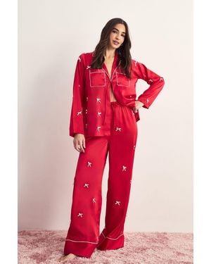 Nasty Gal Bow Detail Shirt And Shorts Set - Red
