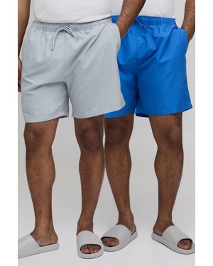 BoohooMAN 2 Pack Mid Length Swim Short - Blue