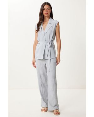 Happiness İstanbul High Waist Two-Piece Set With Shirt Collar And Wide Leg Trousers - White