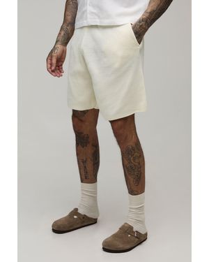 BoohooMAN Tall Relaxed Ribbed Knitted Short - Natural
