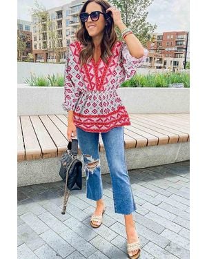 Everyday the Label Printed V-Neck Blouse - White