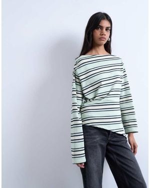 TOPSHOP Jersey Stripe Asymmetrical Long Sleeve Top - White