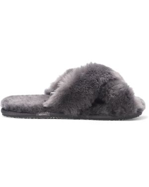 Infinity Leather Sheepskin Slippers Warm Winter Fur Crossover - Grey
