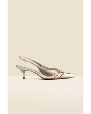 Sosandar Leather Buckle Detail Kitten Heel Slingbacks - Natural
