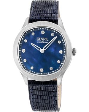 Gevril Morcote Swiss Diamond Watch Mop, Genuine Italian Leather - Blue