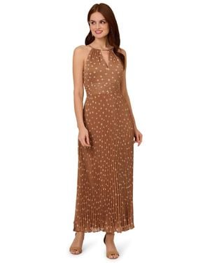 Adrianna Papell Print Pleat Ankle Dress - Brown