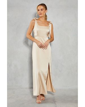 Oasis Satin Tie Shoulder Midi Bridesmaids Dress - Grey