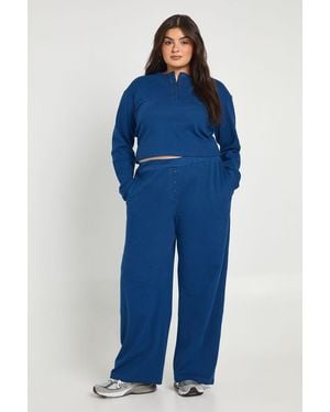 Boohoo Plus Cotton Button Through Crew Neck Top & Trouser Co Ord - Blue