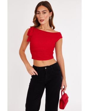 Quiz Mesh One Shoulder Top - Red