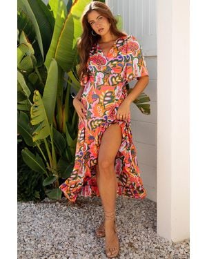 Azura Exchange Floral Print Wrap Dress - Orange