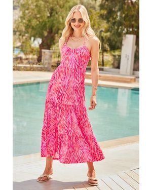 Sosandar Aztec Print Cross Back Maxi Dress - Pink