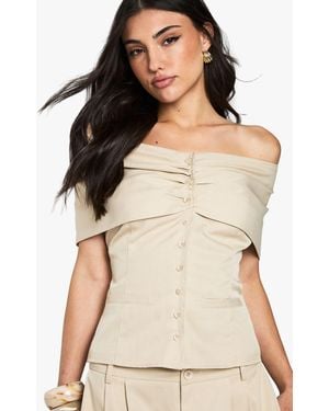 Boohoo Tailored Bardot Button Waistcoat - Natural