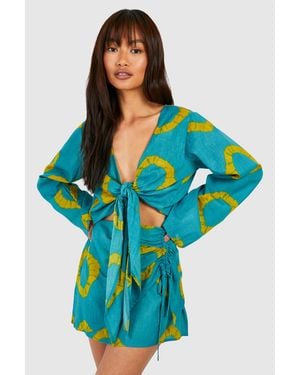Boohoo Tie Dye Ruched Mini Skirt - Blue
