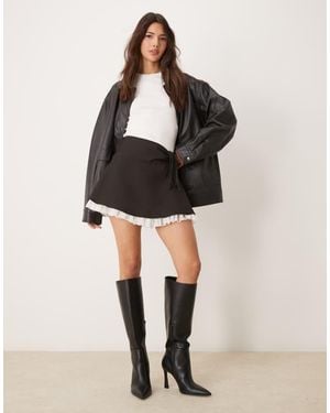 Miss Selfridge Tailored Layered Kilt Skirt With Chiffon Trim - Black