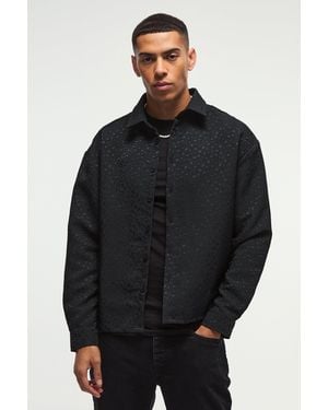 BoohooMAN Oversized Leopard Jacquard Overshirt - Black