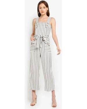 TOPSHOP Stripe Pinafore Jumpsuit Viscose - White