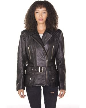 Infinity Leather Long Biker Jacket-Quito - Black