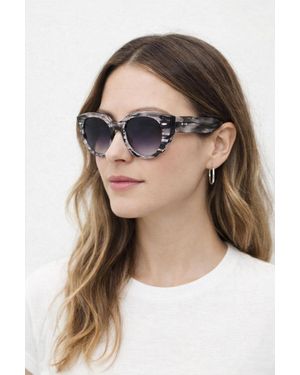 SVNX Round Stripe Cat Eye Sunglasses - Black