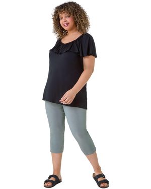 Roman Curve Cropped Elastic Waist Stretch Trouser - Blue