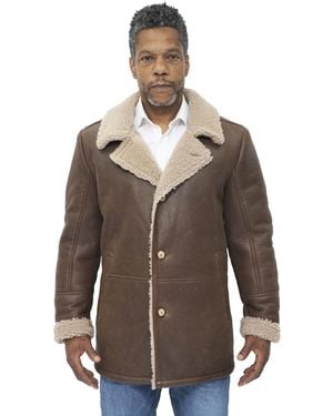 Infinity Leather Classic Sheepskin Crombie Jacket-Brisbane - Brown