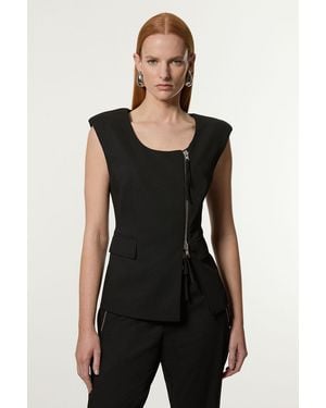 Karen Millen Tailored Viscose Zip Through Multi Stitch Waistcoat - Black