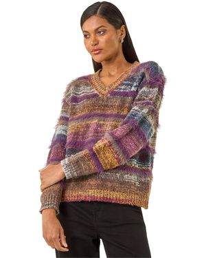Roman Textured Stripe V-Neck Knit Jumper