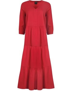 Weird Fish Ladies Margo Seersucker Tiered Midi Dress (Crimson)