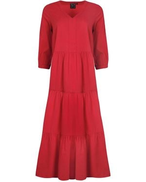 Weird Fish Ladies Margo Seersucker Tiered Midi Dress (Crimson)
